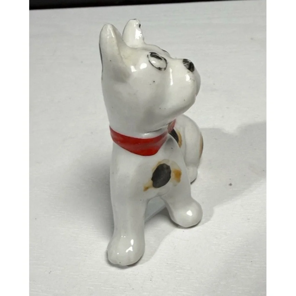 Vintage Tall Black and White Puppy Dog Red Scarf Ceramic Figurine Japan 3